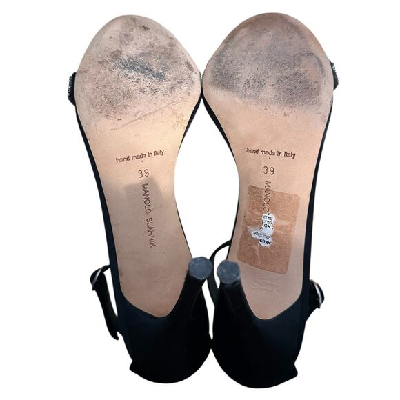 Manolo Blahnik Black Satin Crystal Chaos High Heel Open Toe Sandal 39 - Picture 10 of 12